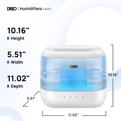 Dreo Humidifiers for Bedroom, 4L Top Fill for Large Room, 36H Runtime, 28 dB Quiet Supersized Cool Mist Air Humidifier for Baby Nursery, Plants, Indoor, Night Light, Easy to Clean & Fill
