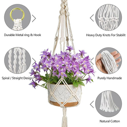 Jaxbo Macrame Plant Hangers 2 Pack Indoor Outdoor Hanging Planter Basket Handmade Rope Hanging Plant Holder for Indoor Outdoor Boho Home Decor 41 Inch, White