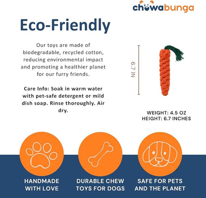 Large Carrot Dog Toy 6.7 Inch Handmade Eco Cotton Rope Dog Toy Carrot Chew Toy for Dogs - Made with Natural, Non-Toxic Dyes - Carrot Toy is Great for Puppy Teething Toys and Cats (Orange)