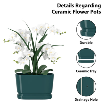 XiHuaer 8.9x4.5x5.3 Inch Ceramic Planter with Drainage Hole and Saucer, Indoor Outdoor Plant Pot for Plants, Green