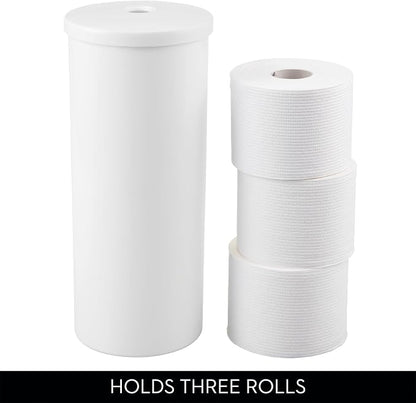 iDesign Freestanding Toilet Paper Canister with Lid, White | For 3 Extra Rolls, Made in USA