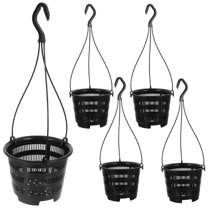 DOITOOL 5 Sets Hanging Flower Pots Plastic Planters with Hooks for Indoor Outdoor Balcony Garden Decor 6.29X6.29X17.71 Inch Black Hanging Planters for Orchid and Succulent Plants