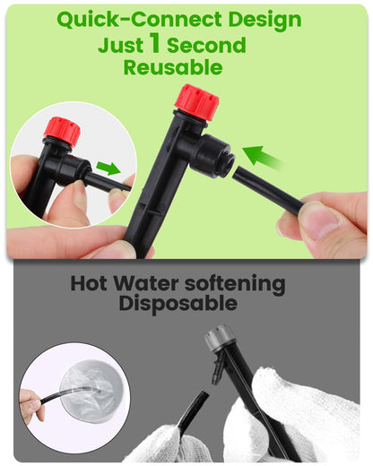 Landtouch 36 Pack Drip Irrigation Parts, Quick Connect 8-Outlet Adjustable 360° Emitters for Garden & Farm Irrigation Systems
