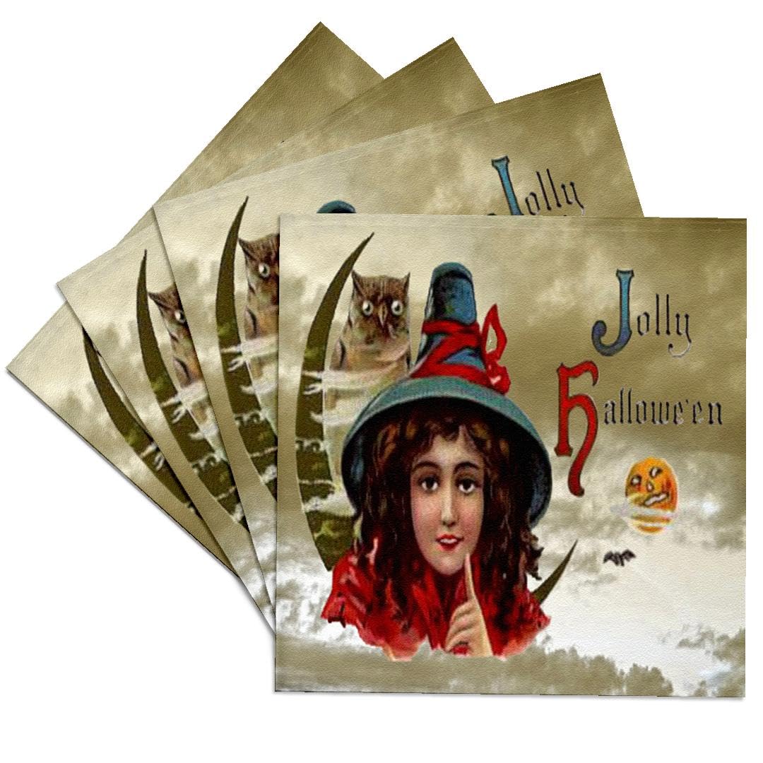 3dRose CST_6032_3 Vintage Jolly Halloween Ceramic Tile Coasters, Set of 4