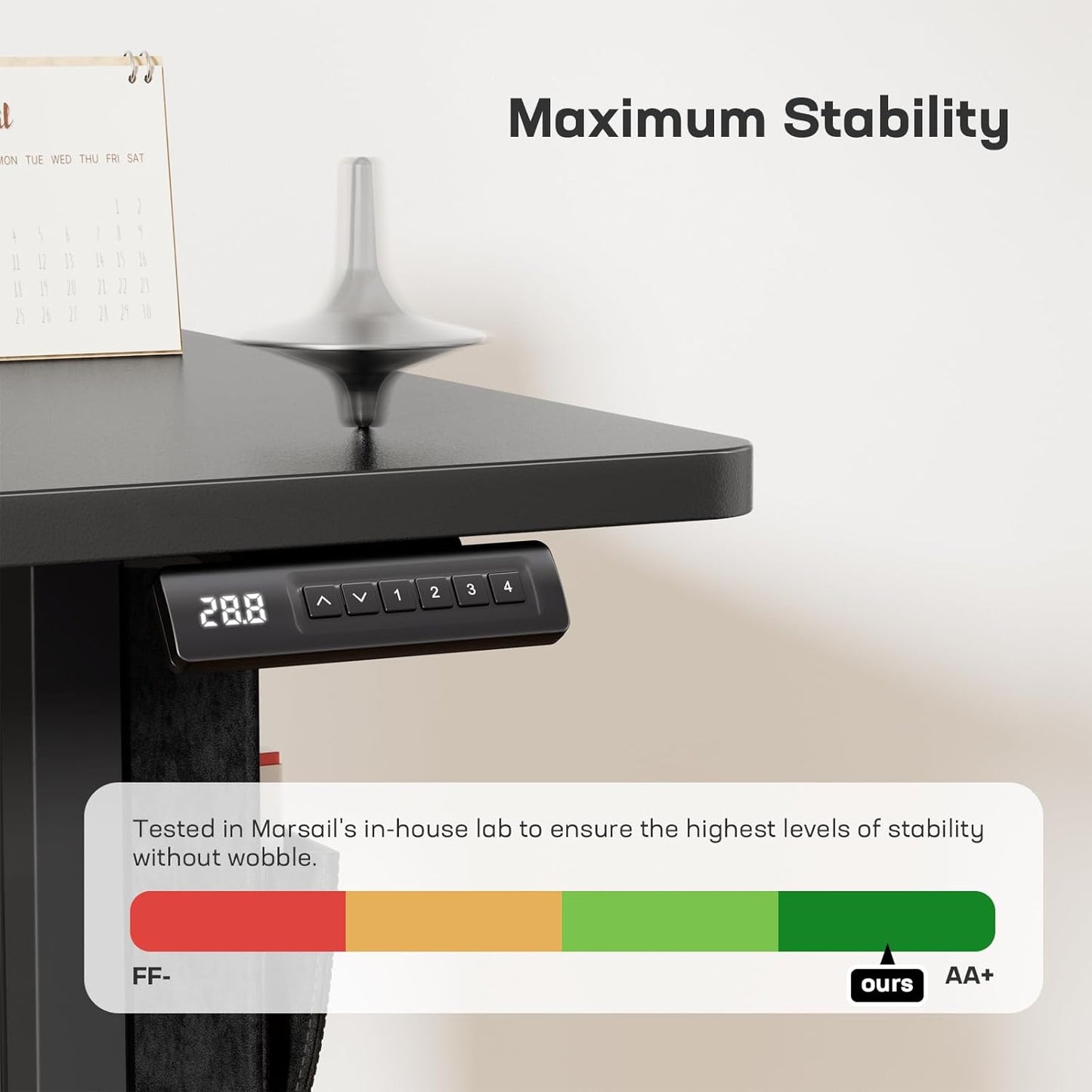 Marsail 48x24 Electric Standing Desk - Adjustable Height Computer Desk with Memory Presets, Storage Bag & Cable Management for Home Office & Gaming Workstations