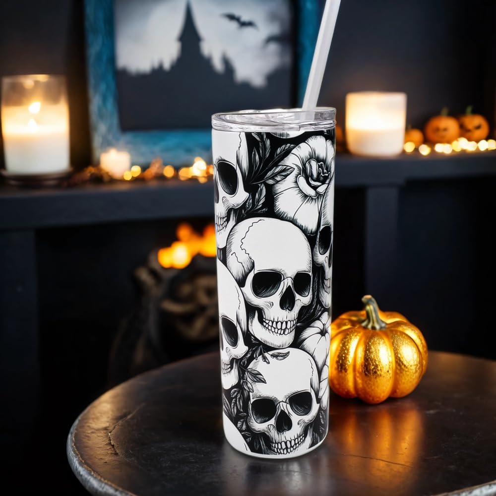 Hogg Glow in the Dark Halloween Travel Mug, Skull Tumbler, 20 oz Insulated Stainless Steel Halloween Coffee Tumbler, Spooky Cups for Adults, Festive Glow in the Dark Skull Coffee Cup
