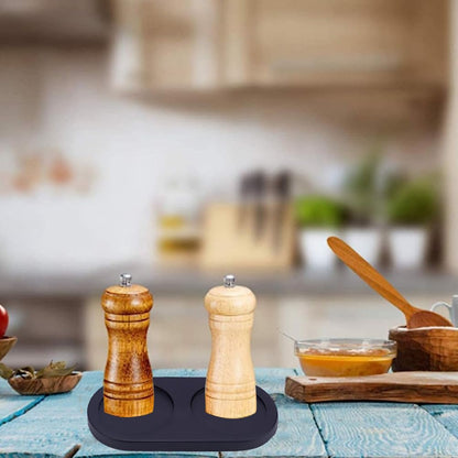 GORGECRAFT Black Wooden Salt and Pepper Mill Tray 2.28 Inch Acacia Wood Tray Peper Mill Holder Mills & Shakers Salt & Pepper Grinder Rest for 2 Mills Accessories Kitchen Storage Holder Home Crafts