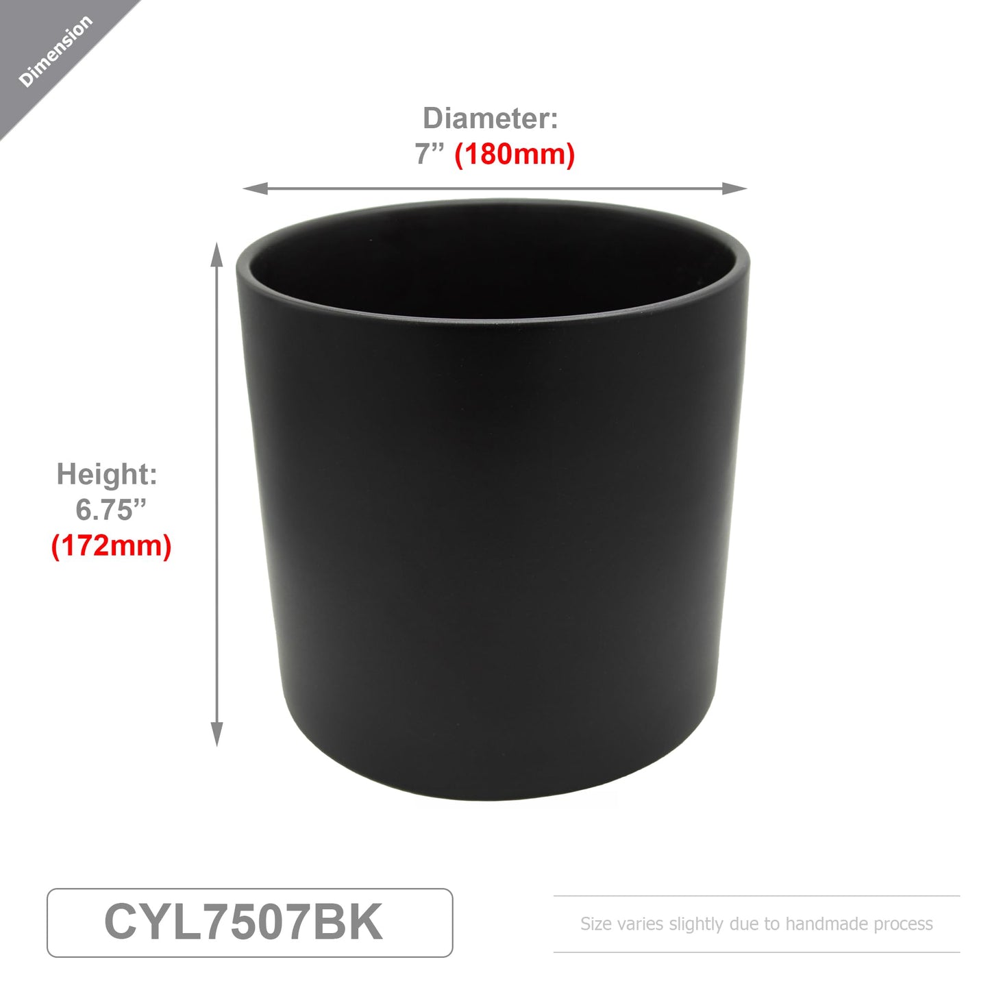 WGVI Black Ceramic Cylinder Vase Width 7" Height 6.75", Flower Arrangements, Candle Holder, Terrarium Planter Pot, Storage Container Organizer, Pen Brush Holder, 6 Pieces