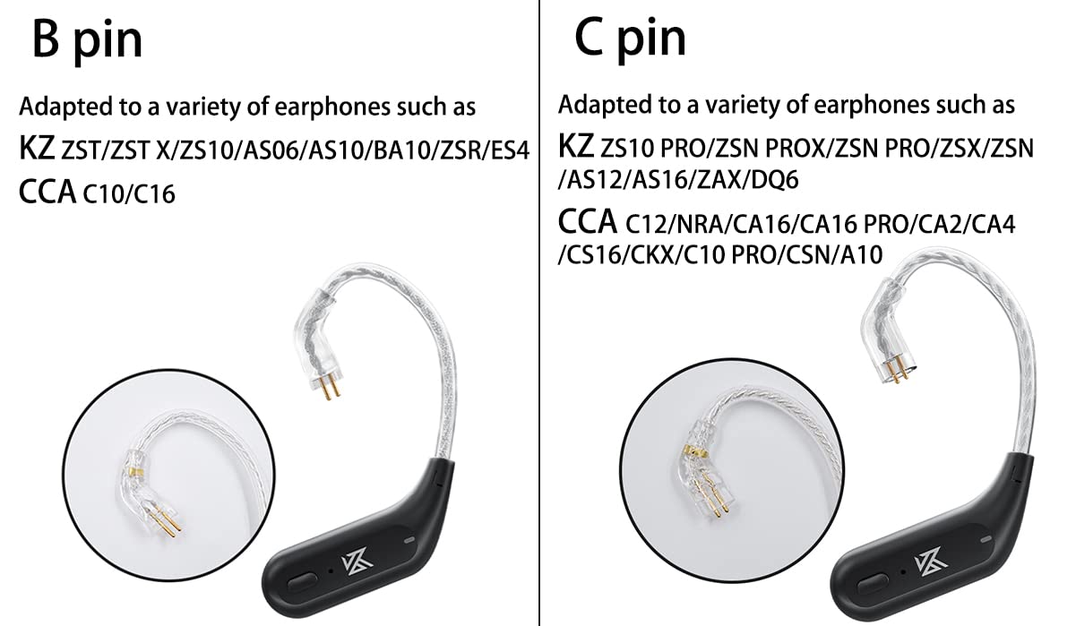 CCA KZ AZ09 IEM Bluetooth Adapter, Bluetooth 5.4 Module, Wireless Waterproof Ear Hook Extra, Long Battery Life Cable for KZ ZS10 PRO/X/2, ZSN Pro/X, AS16 PRO, Zax,ZAR, CRA/C12(C pin)