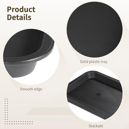 OMISTAR 5 Pcs Plastic Plant Drip Trays 16 Inch, Rectangular Plant Saucer, Black Saucer Pans with Small Digging Tool for Indoors Outdoors, 15.7 x 5.9 x 0.7 Inch