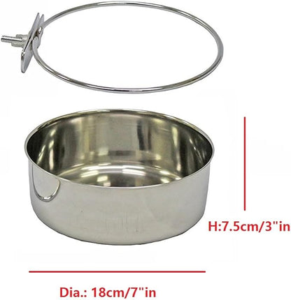 Pet Dog Stainless Steel Coop Cups with Clamp Holder - Detached Dog Cat Cage Kennel Hanging Bowl,Metal Food Water Feeder for Small Animal Ferret Rabbit (XL)