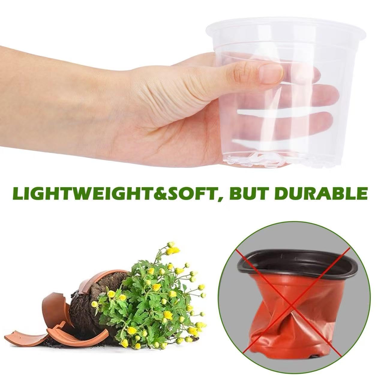 Generic 36 Pack Clear Nursery Pots with Drainage Holes, Transparent Plastic Planters for Indoor and Outdoor Use, 3.5/5/6/7 Inch Seed Starter Pots Flower Pots for Plants