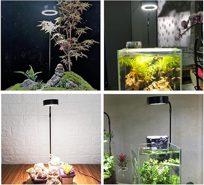 Full Spectrum LED Light with Bamboo Board Nano Fish Tank Light USB Powered 360 Degree Bettas Fish Tank Lights for Plant Growth(Size:S/17x18.5cm)