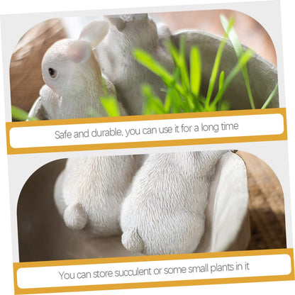 FUNOMOCYA Bunny Succulent Planter Cute Resin Pot with Simulated Rabbit Design for Home Decor Indoor Plants and Garden Adorable Animal Flowerpot for Cactus and Succulents