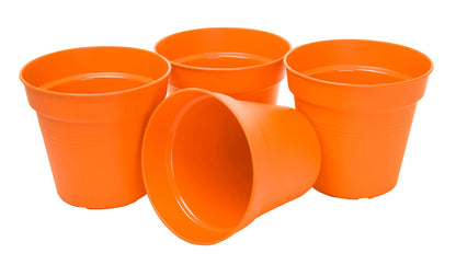 Mintra Garden Pots, 4 Pack Bulk Plastic Plant Pots with Drainage Tray, Round Indoor & Outdoor Decorative Planters with Drain Holes for Flowers, Herbs & Plants, 19cm Diameter – Orange, 7.5 in