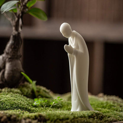 KJYHXX White Porcelain Zen Buddha Statue - Creative Monk Figurine Ceramic Craft - Minimalist Decorative Ornament for Home & Office Meditation Space (stading)