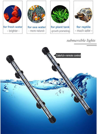 MQ 12 in Submersible LED Aquarium Light, 2W Color Changing Fish Tank Light with Remote Control, IP68 Crystal Glass 12 LEDs Lights Bar, for Fish Tank 15-20 inch