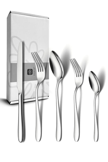 EIUBUIE 40 Piece Silverware Set for 8, Stainless Steel Flatware Set, Cutlery Sets with Mirror Finish, Dishwasher Safe, Modern Kitchen Forks, Spoons, Knives, Eating Utensil Sets