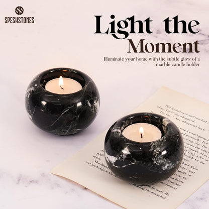 SPESHSTONES Marble Tealight Candle Holder 3-Inch Handmade Black Mini Votive Holder for Table Centerpieces, Earthy Room Decor, Decorative Candle Holder for Wedding Gifts
