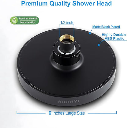 High Pressure Rainfall Shower Head, 6 Inches Luxury Modern Showerhead with Perfect Adjustable Replacement, Removable Restrictor, Easy Installation for Your Bathroom Shower Heads (Matte Black)
