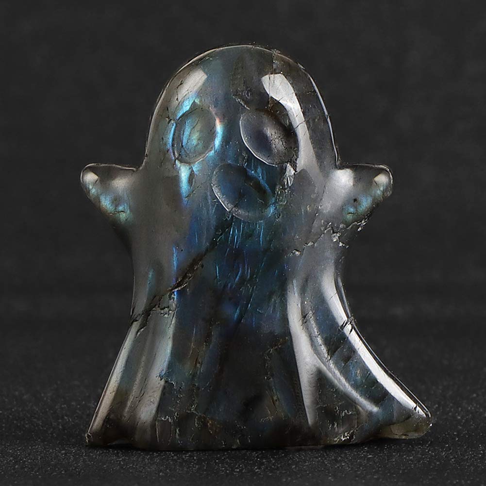 Artistone 2" Crystal Ghost Figurine Natural Labradorite Gemstone Hand Carved Statue for Halloween Decorations Home Deco Desk Decoration