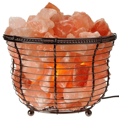 ZHYKLL Natural Himalayan Salt Lamp, Tall Round Metal Basket lamp with Dimmer Switch | 8-10 lbs