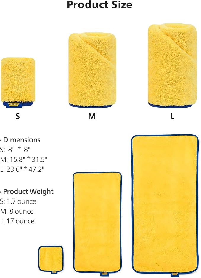 PETHROOM] Portable Pet Towel for Dogs & Cats | Professional Pet Dryer, Super Absorbent & Quick-Drying Dog Dryer | Lightweight, Durable, Ultra-Soft (Small) 8"x 8" (Pack of 2)