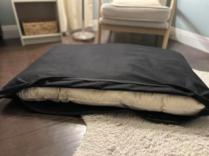Natural Cotton Canvas Dog Bed – Raw Cotton Filled Pet Cushion Insert, Breathable Eco-Friendly Dog Mattress, Durable Washable Cover with Zipper (Black, X Large 53"x36"x5")