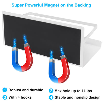Magnetic Spice Rack for Refrigerator, 2 Pack Magnetic Shelf Fridge Organizer for Spice Jars, Magnet Shelves Seasoning Spice Holder with 4 Hooks for Kitchen White Board Pantry Organizers and Storage