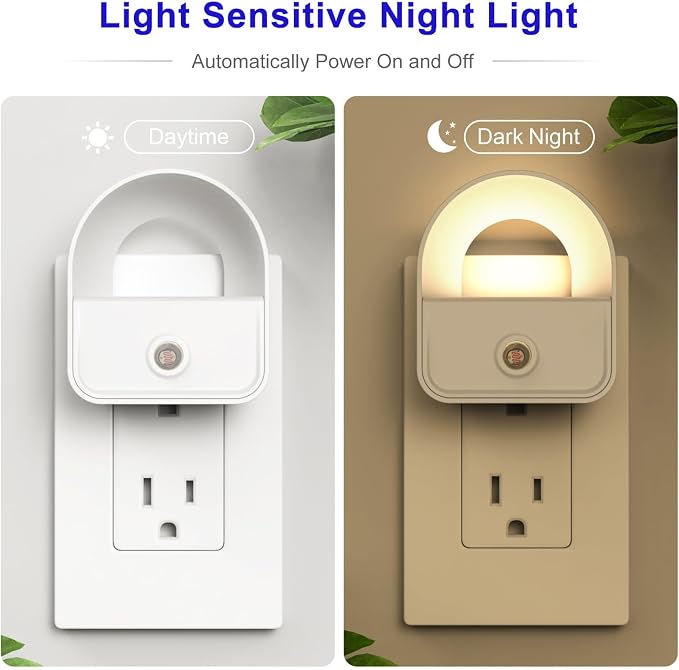 6 Pack Night Light Plug in, LED Nightlights with Smart Dusk to Dawn Nightlight, Plug into Wall Nightlights Suitable for Bedroom, Bathroom, Hallway, Kitchen, Stairs (Warm + White)