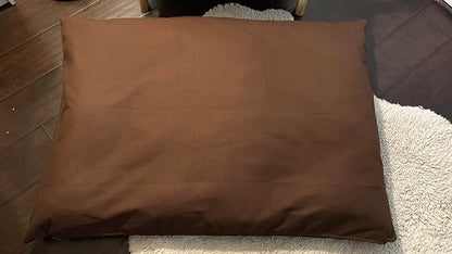 Natural Cotton Canvas Dog Bed – Raw Cotton Filled Pet Cushion Insert, Breathable Eco-Friendly Dog Mattress, Durable Washable Cover with Zipper (Dark Brown, Medium 42"x29"x4")