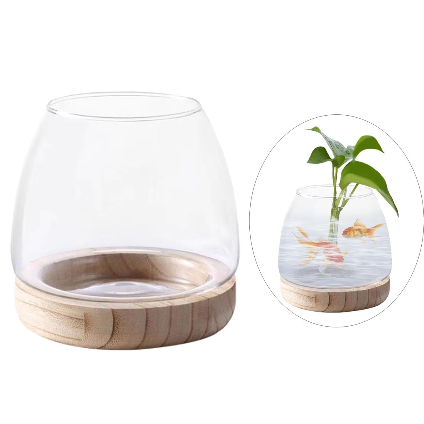 FQRDKT Glass Plant Holder with Wooden Base for Indoor Office Use, Large