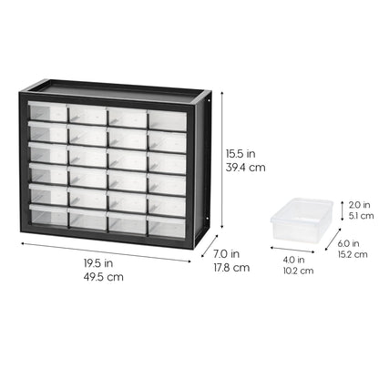IRIS USA 24-Drawer Plastic Storage Organizer, Made in USA, Teacher Toolbox, Multi Drawer Cabinet For Garage Tools Beads Balloons Building Bricks Crafts Stickers Small Business Scrapbook Art, Black