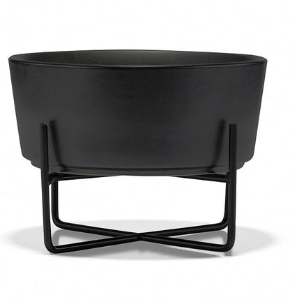 Waggo Simple Solid Dog Bowl and Dog Bowl Stand - Single Iron Stand with Single Ceramic Feeder or Water Bowl (Matte Black, Medium)
