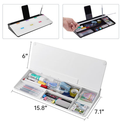 TSJ OFFICE Whiteboard Weekly Dry-Erase-Board - Desktop White Board Calendar Desk Organizers with Accessories Computer Keyboard Stand with Drawer, for Office, Home, School Supplies - White Calendar