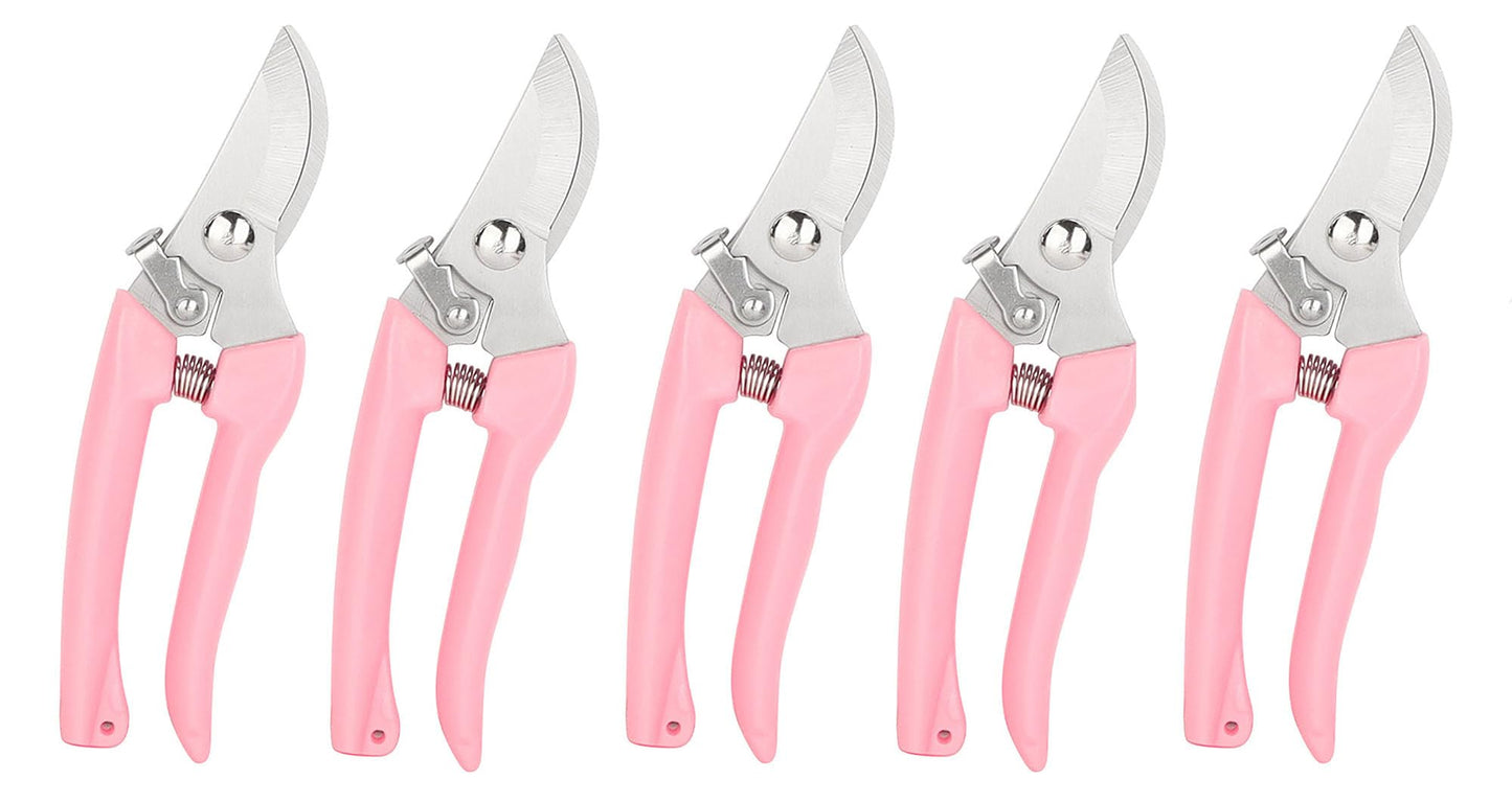 Garden Flower Shears Pruning Shears 6.9 inches Scissors Heavy Duty Plant Scissors for Cutting Flowers, Trimming Plants, Bonsai, Fruits Picking (Pink Handle 5pcs)