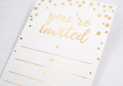 50 Pack Invitation Card - Elegant Greeting Cards ‘’You are Invited’’ in Gold Foil Letters – for Wedding, Bridal Shower, Baby Shower, Birthday Invitations - 52 Kraft Envelopes Included - 4" x 6"