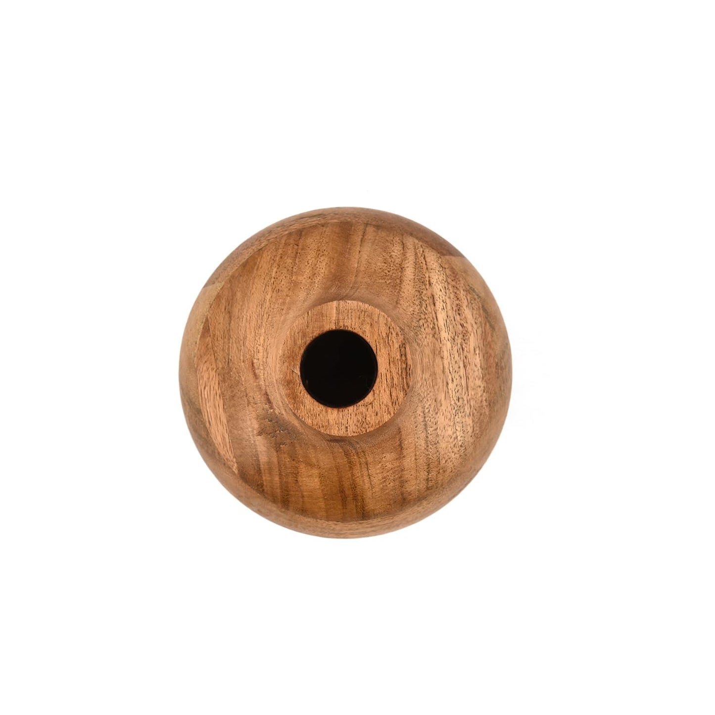 Mahasu Vases Acacia Wood Small Round Hand-Carved | Handmade Vase | Handmade Home Office Table Vase (4" X 4" X 4")