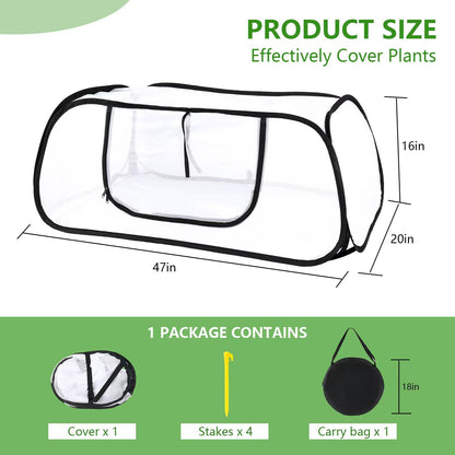 Pop Up Garden Mesh Plant Cover for Raised Beds, 47x20x16 Inch Outdoor Mesh Enclosure with Side Window & 4 Ground Stakes, Protects Fruits, Vegetables, Seedlings & Herbs (1 Pcs (47x20x16 Inch))