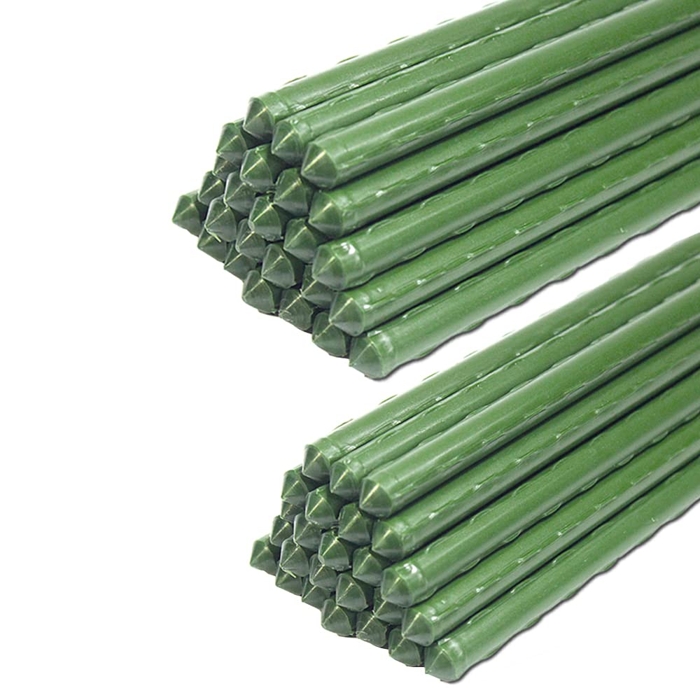YIDIE Garden Stakes Sturdy Metal Fence Post 5 Ft Plastic Coated Steel Plant Sticks for Tomatoes,Trees,Cucumber,Fences,Beans,Pack of 50