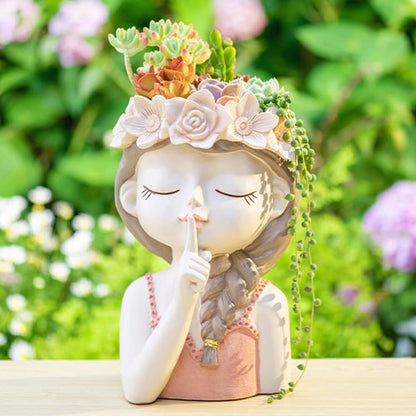 Snowy sunday Adorable Girl face Planter 2 Packs (Tranquility) Succulent Pot with Drainage Hole Tall Lady Head Planter Farmhouse Resin Flower Pot Decorative vase for Indoor and Outdoor Plants Gifts