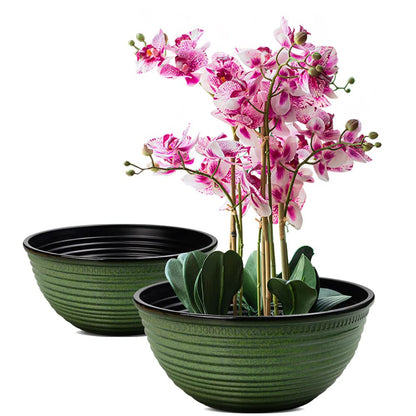 RICH ATLAS 2 Pack 10 Inch Plant Pots,Durable Decorative Flower Pots Planters with Drainage Hole for Indoor and Outdoor Plants,Flowers,Succulents, Green