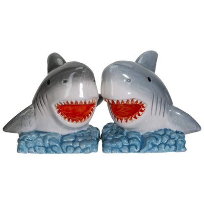 Pacific Giftware Sharks on the Sea Salt and Pepper Shakers Set Ceramic Ocean-Themed Tabletop Seasoning Set Fun Coastal Marine Life Kitchen Decor 2.5"H