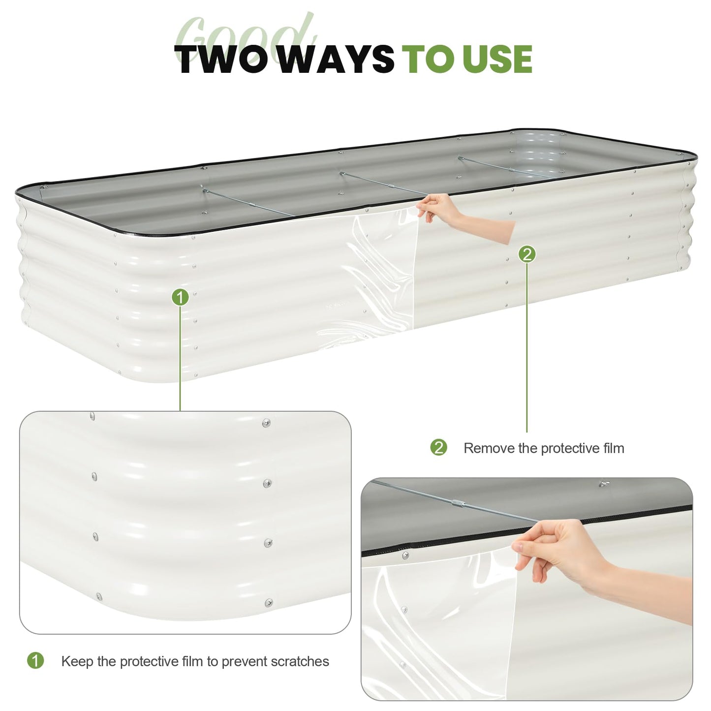 G GOOD GAIN Raised Garden Bed Kit - 5-in-1 Adjustable Galvanized Metal Planter Box with Protective Tape & Gloves & Tools | 8x3x1.4ft Outdoor Raised Bed for Gardening Vegetables, Flowers, Herbs, Green