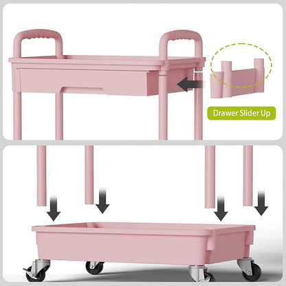 Sorgion 3 Tier Rolling Cart Organizer,Laundry Room Bathroom Organizers and Storage Office Shelves Mobile Shelving Unit Kitchen Trolley Cart with Wheels for Art,Craft,Diaper,Bedside,Snack(Pink)