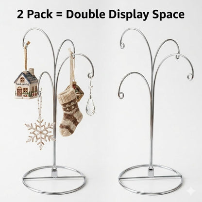 HOHIYA Ornament Display Stand 12 Inch 2 Pack 4-Arm Metal Ornament Holder for Christmas Decorations Crystal Ball Hanging Ornaments Jewelry Display Stand Chrome Silver