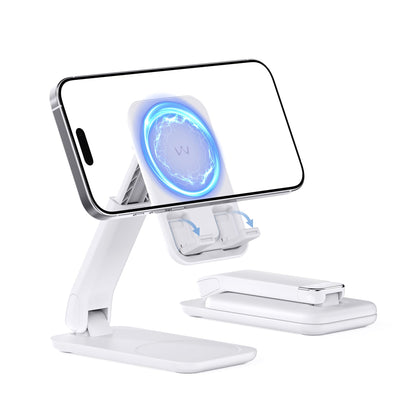 iWALK Magnetic Cell Phone Stand for Desk, Angle and Height Adjustable Mobile Phone Holder, Foldable Magnet Stand for iPhone 17 16 15 14 13 12 Pro Max and iPad, Cell Phone Holder for Samsung, White