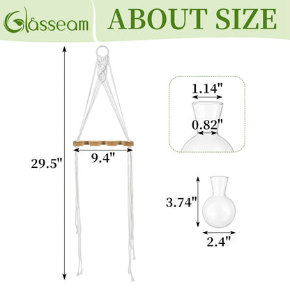 Glasseam Hanging Macrame Propagation Stations: Wall Window Glass Propagation Vases for Hydroponics Plants - Boho Decor Small Plant Terrarium Jars - Gifts for Women Mom Plants Lovers
