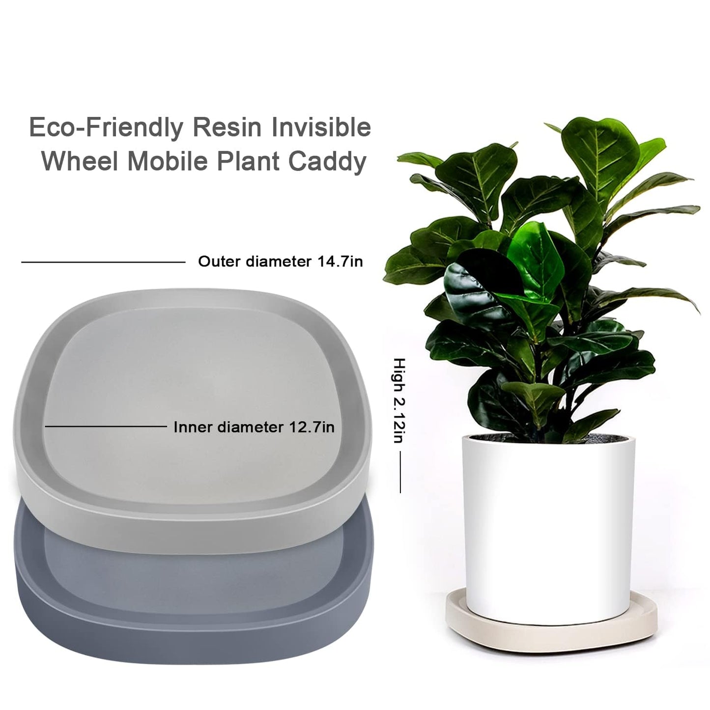 smayno 14.7 inches Plant Caddy with Wheels, Heavy Duty Rolling Plant Stand, 360° Silent Hidden Wheels, Indoor Outdoor Plant Dolly for Large Plant Pots & Flower Pots (Grey, 14.7inch)