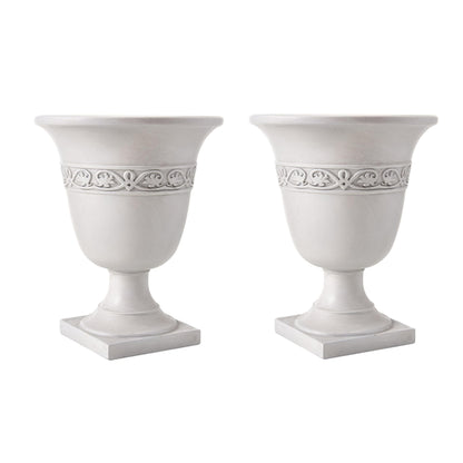 Christopher Knight Home Sical Round Concrete Planter Set of 2, 2 Pack Garden Flower Pot with Drainage Hole, MGO Patio Urn Planter for Outdoor Plants, Outdoor Planter Box, No Assembly, Antique White